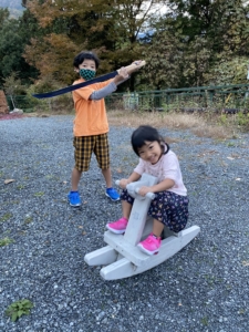 帰るっていうのに庭で